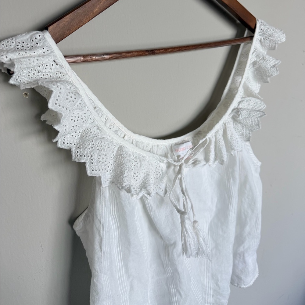 Shabby Chic White Ruffle Tie-Front Peplum Top size L